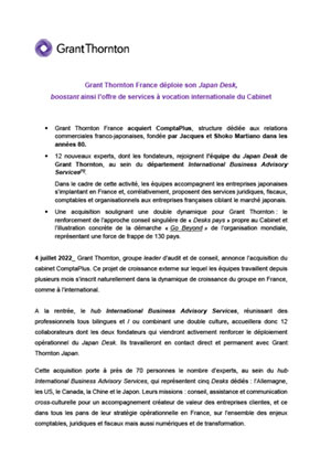 Grant Thornton France déploie son Japan Desk