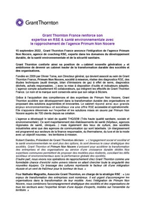 Grant Thornton renforce son expertise en RSE & santé environnementale