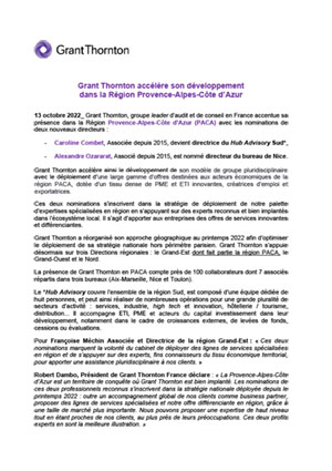 Grant Thornton accélère son développement dans la région PACA