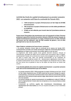 Activité des fonds de capital-investissement au 1er semestre 2022