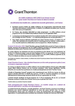 Grant Thornton France et International : chiffres d’affaires record 