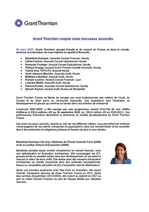 Grant Thornton coopte onze nouveaux associés