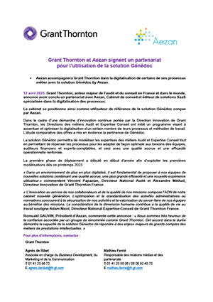 Grant Thornton et Aezan signent un partenariat pour l’utilisation de Génédoc