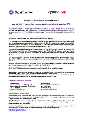 Baromètre Grant Thornton de la confiance des ETI