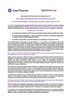 Baromètre Grant Thornton de la confiance des ETI