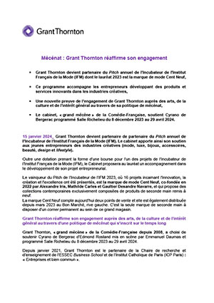 Mécénat : Grant Thornton réaffirme son engagement