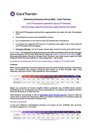 Les ETI françaises gardent le cap au 1er trimestre