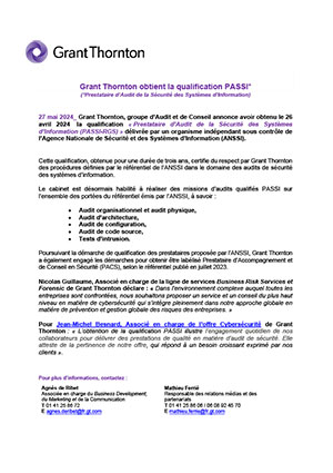 Grant Thornton obtient la qualification PASSI