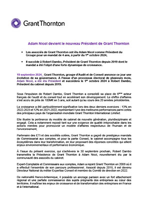 Adam Nicol devient le nouveau Président de Grant Thornton