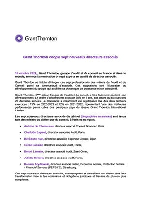 Grant Thornton coopte sept nouveaux directeurs associés