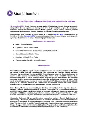 Grant Thornton présente les Directeurs de ses six métiers