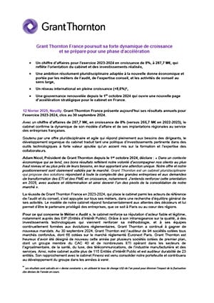 Grant Thornton France poursuit sa forte dynamique de croissance et se prépare pour une phase d’accélération