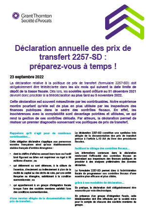 Déclaration annuelle des prix de transfert 2257 SD : préparez vous à temps !