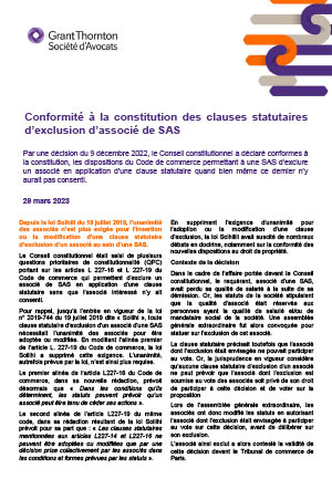 Conformité des clauses statutaires d’exclusion d’associé de SAS