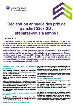 Déclaration relative à la politique de prix de transfert 2257-SD