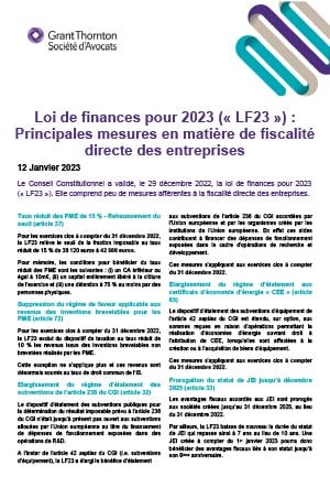 Loi de finances pour 2023 : principales mesures en matière de fiscalité directe des entreprises