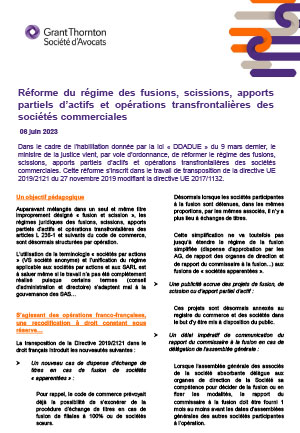 Réforme du régime des fusions, scissions, apports partiels d’actifs 