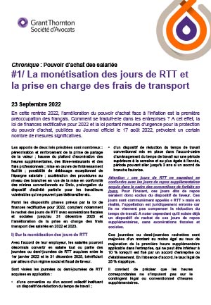 Monétisation des jours de RTT et prise en charge des frais de transport