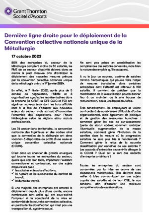 Dernière ligne droite pour le déploiement de la Convention collective nationale unique de la Métallurgie